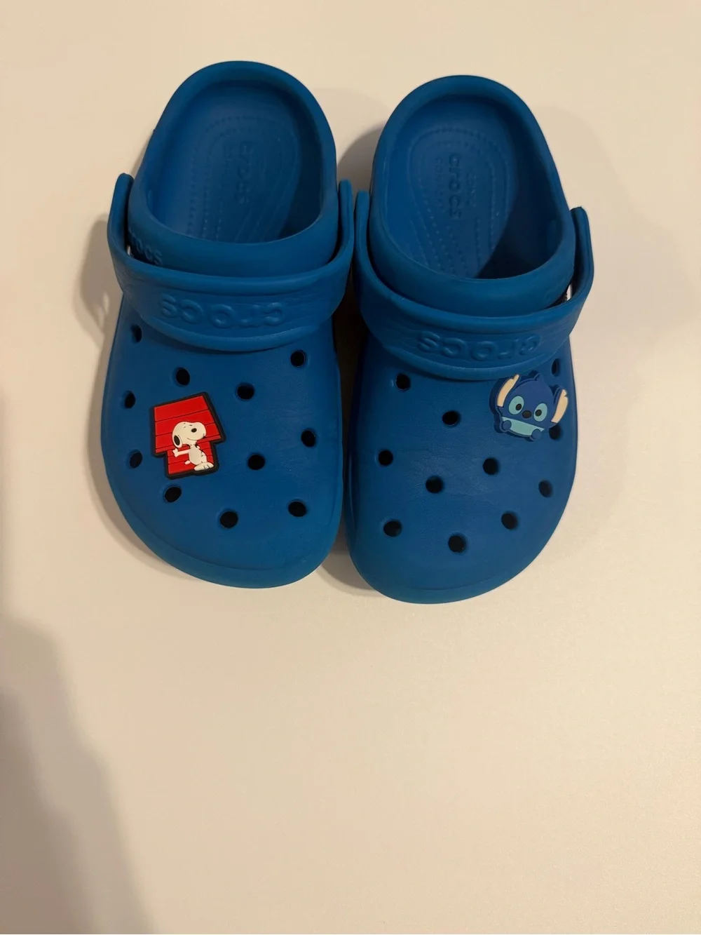 CROCS Kids Blue Clogs with Snoopy and Stitch Charms